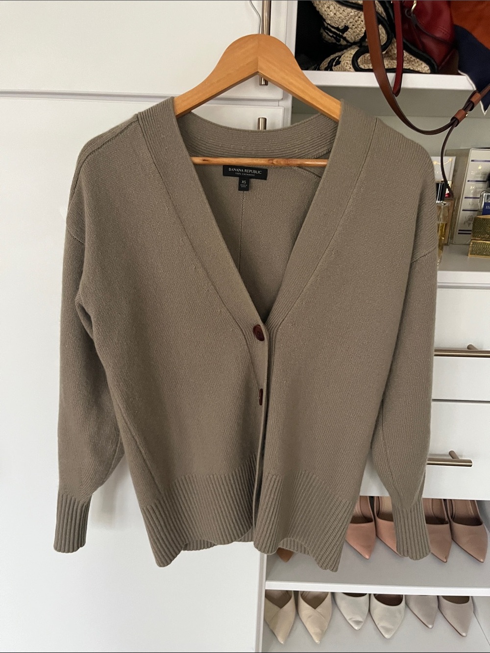 Banana Republic cashmere Olive-Taupe-Sage V-Neck Button Cardigan